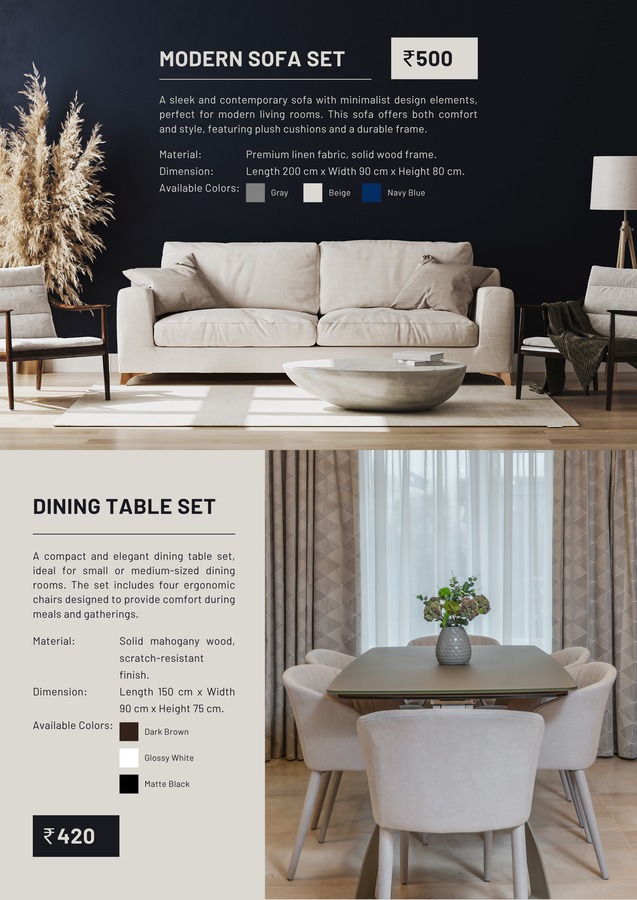 Clean editorial product catalog spread design for cosmetics brand featuring modern layouts
