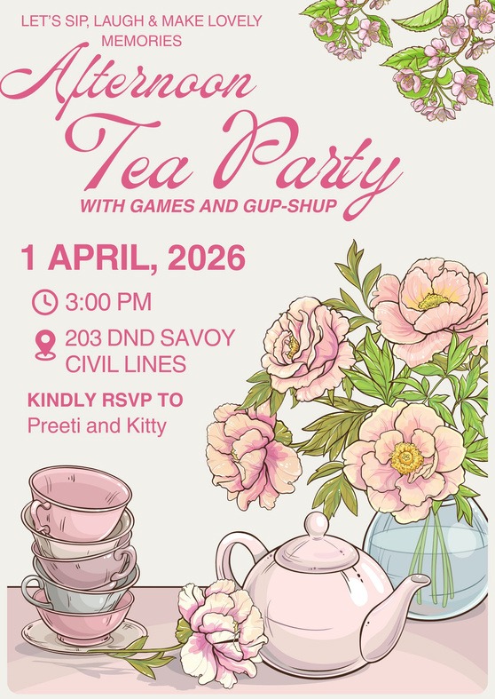 Bespoke floral watercolor Afternoon Tea Party digital invitation card by Keya Meghani