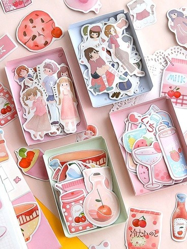 Hand-drawn cozy custom sticker sheet pack themed around autumn leaves and coffee mugs